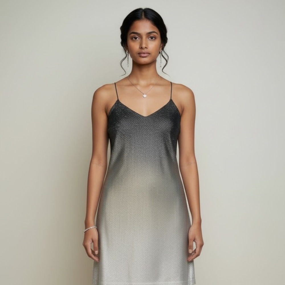 B Darlin Large Metallic Ombre Slip Dress Spaghetti Strap Cocktail Wedding Guest